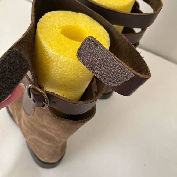 Pedro Garcia Leather Suede Pull Buckle Open Back Riding Boots Tan Brown EU38 - Picture 6 of 8